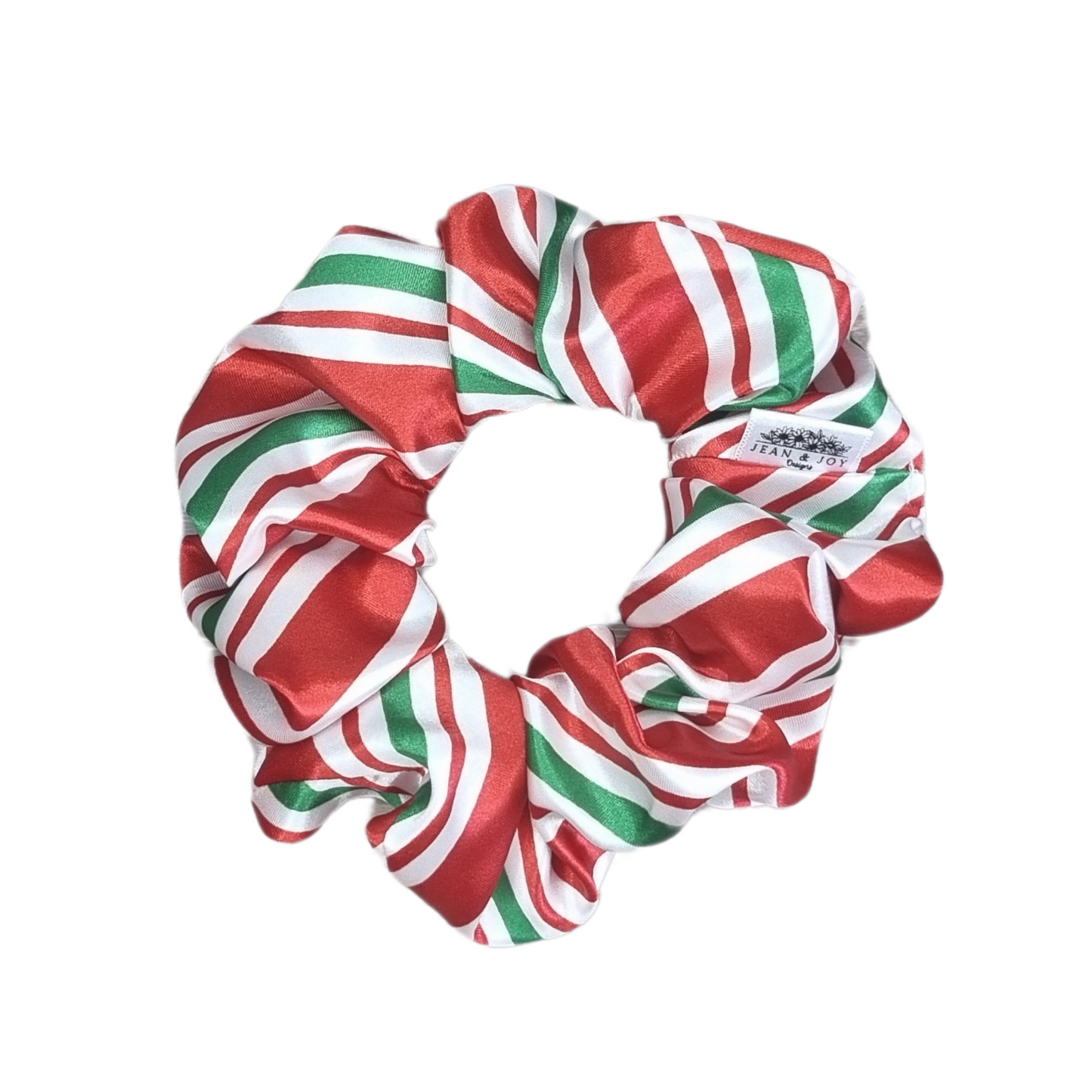 Peppermint Candy Cane Satin Scrunchie Collection