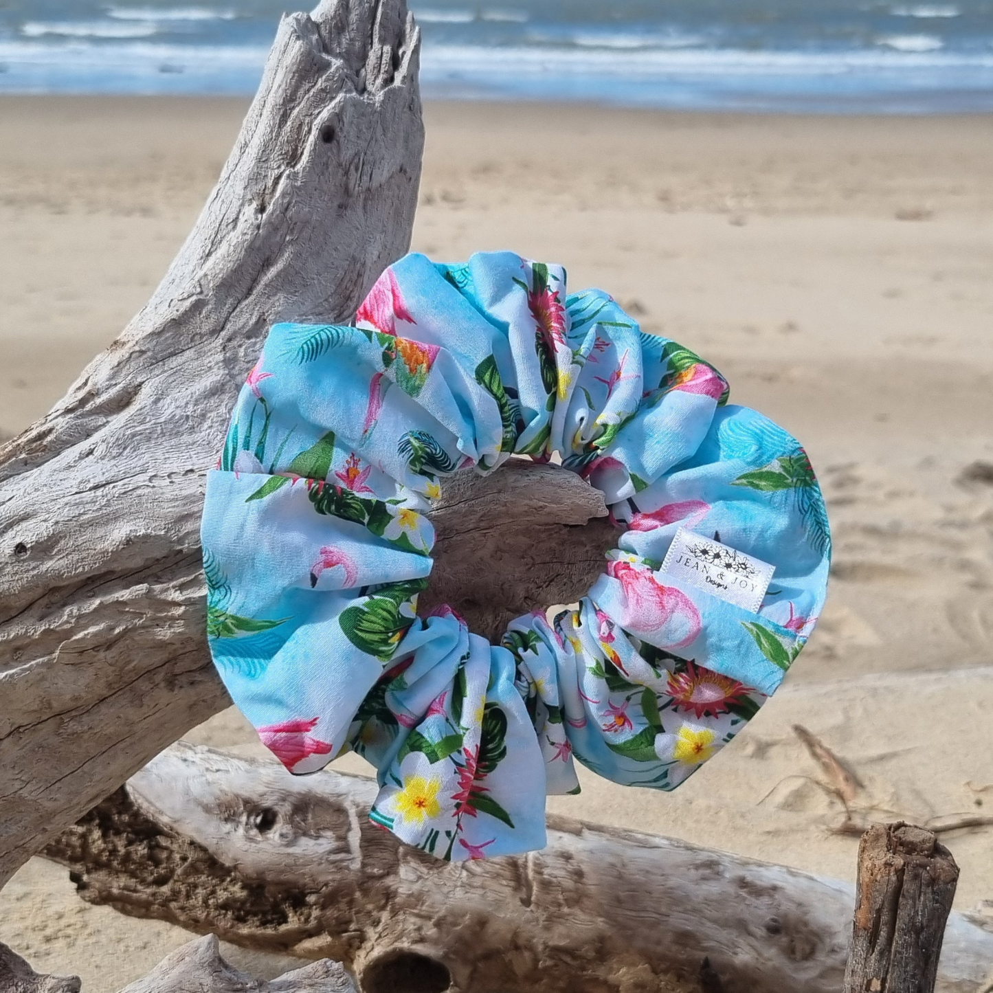 Frangipani Flamingo Scrunchie