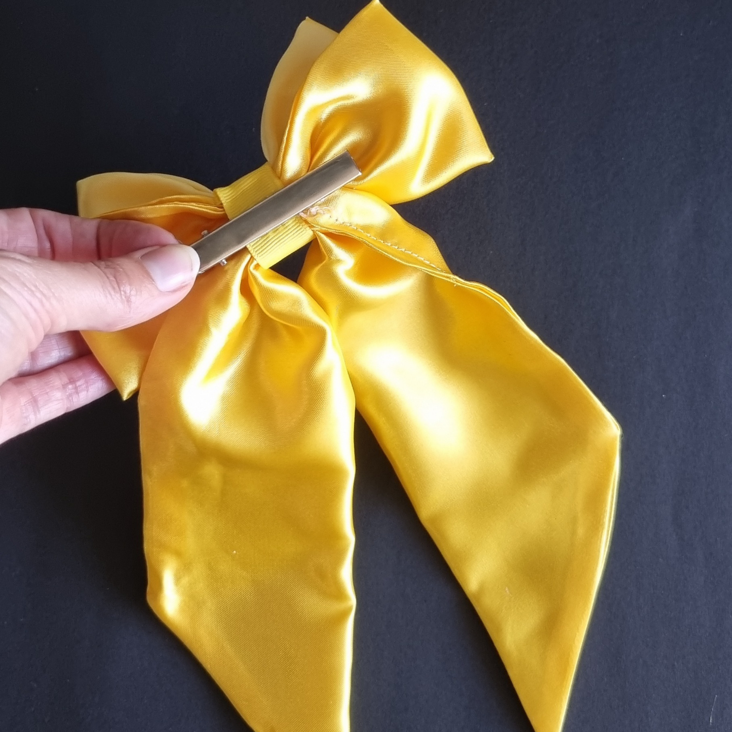 Yellow Satin Double Bow with tails - R U Ok mental health awareness accessories
