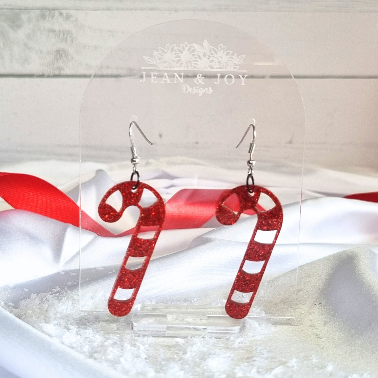 Candy Cane Crush Red Glitter Earrings" πβ¨