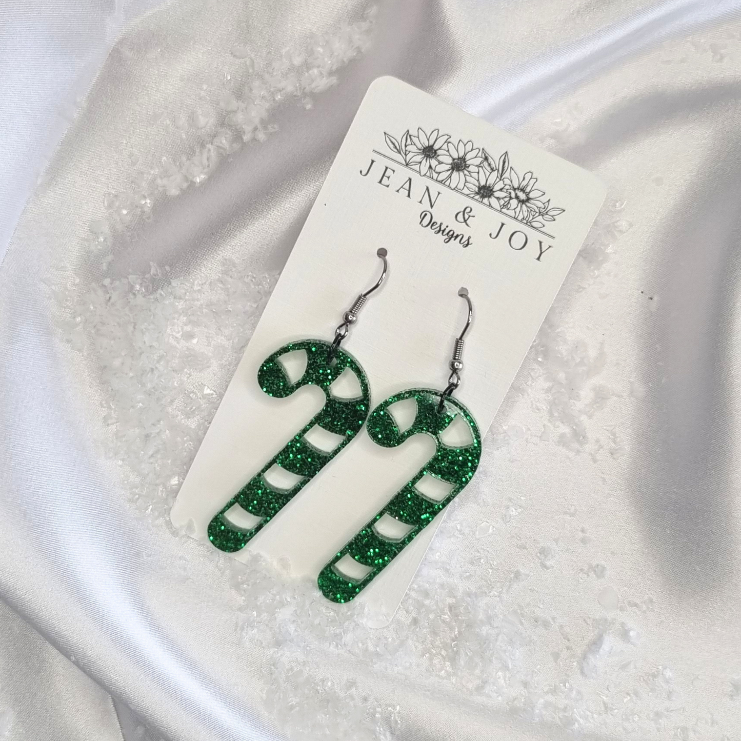 Candy Cane Crush Green Glitter Earrings" πβ¨