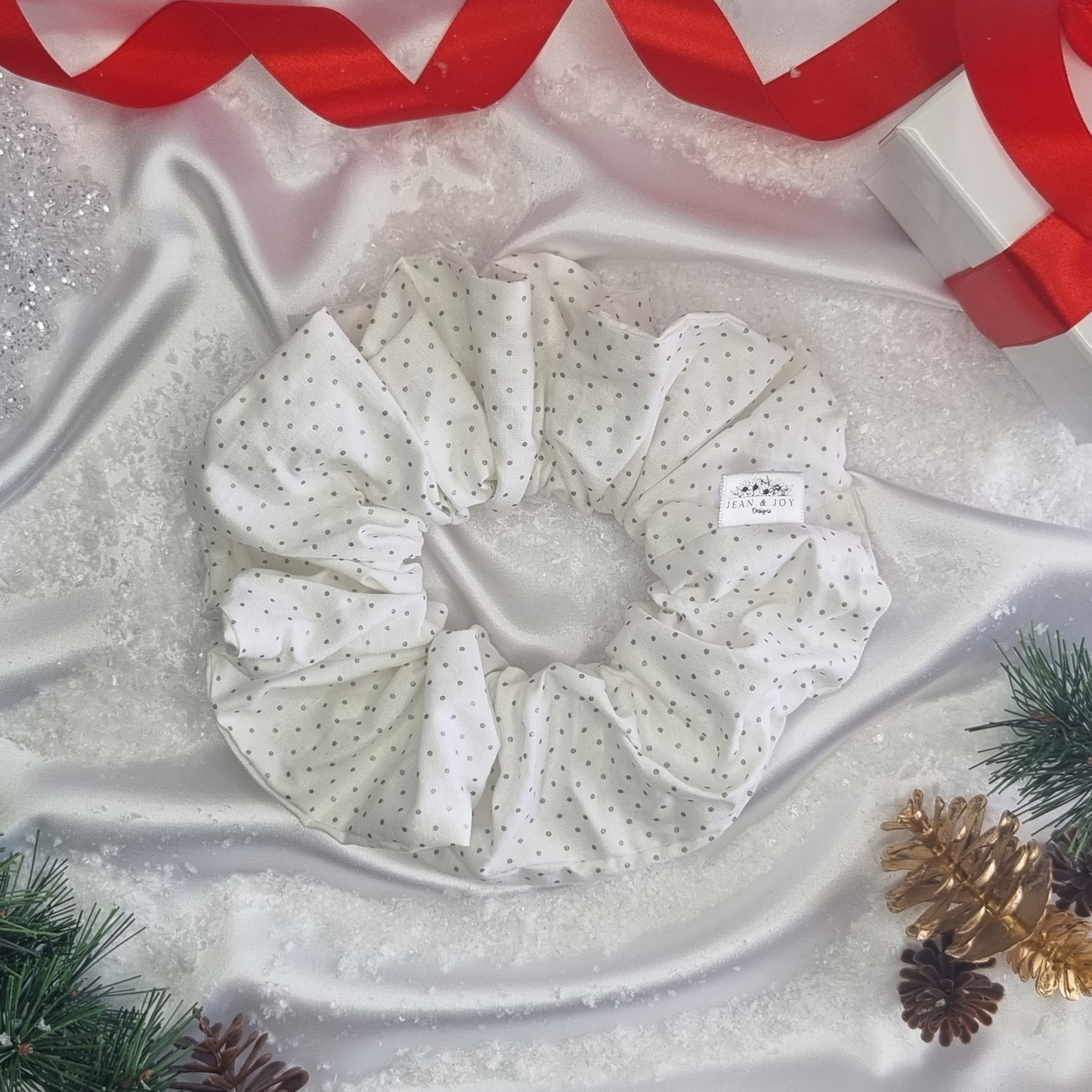 Frosty Dots Silver Christmas Scrunchie βοΈβ¨