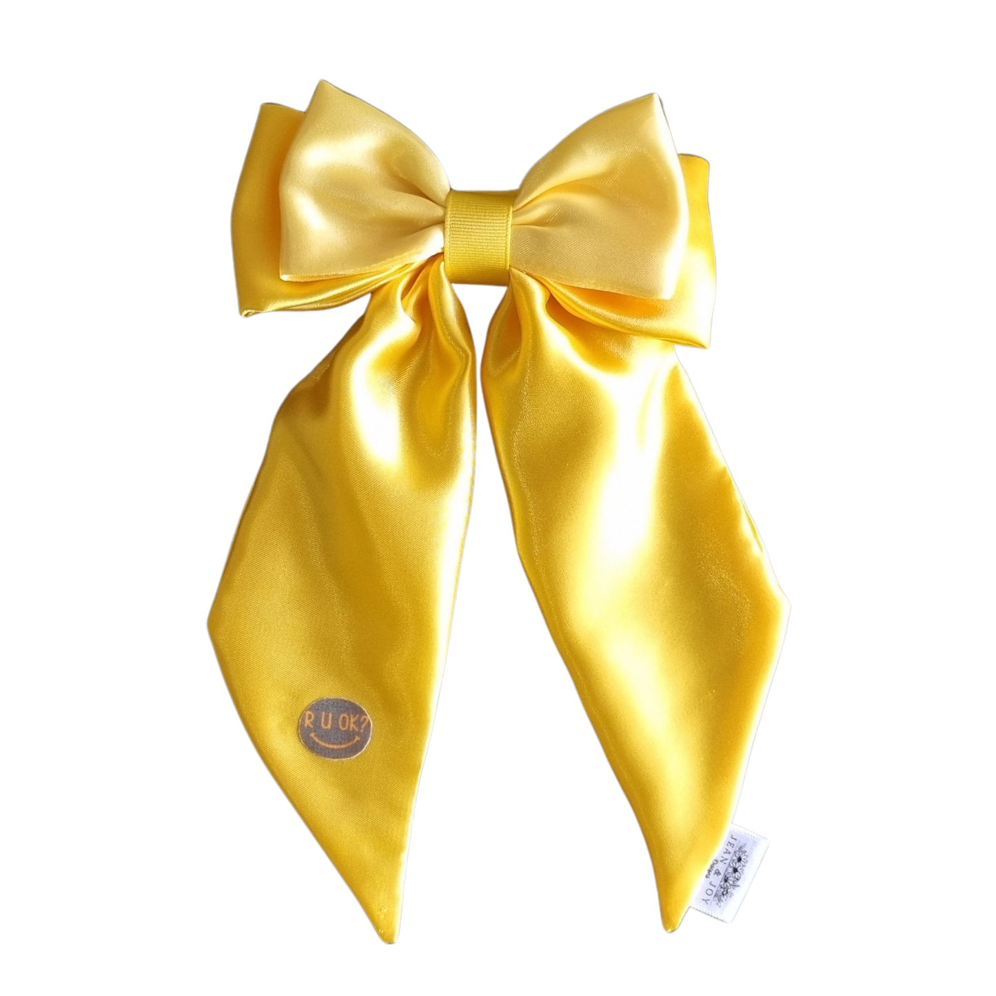 Yellow Satin Double Bow with tails - R U Ok mental health awareness accessories