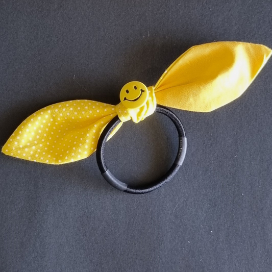 Yellow Dot Hair Tie Bow - For R U OK Day. Mental health accessories