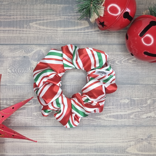 Peppermint Candy Cane Satin Scrunchie Collection